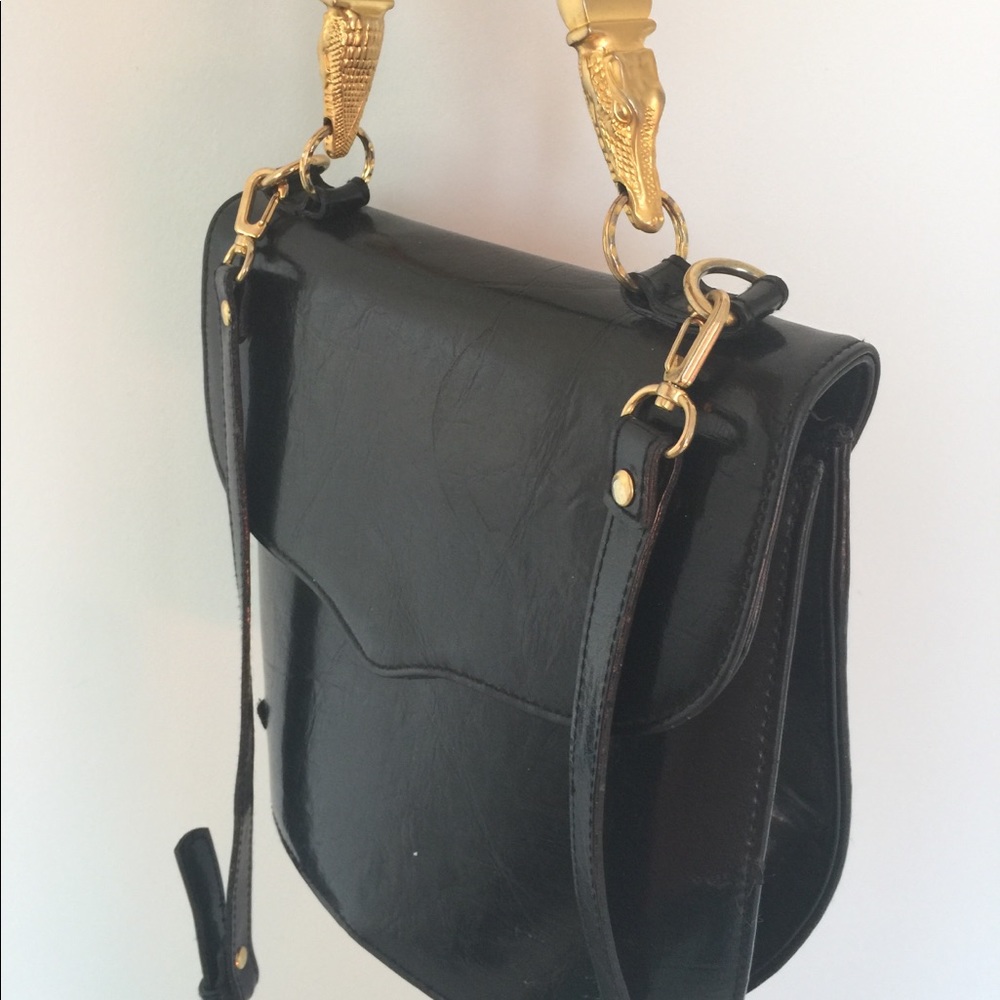 Crocodile handle vegan leather purse bag